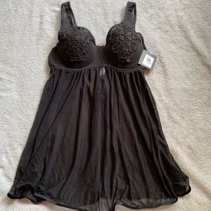JustSexy Mesh Black Babydoll Two Piece Lingerie Set